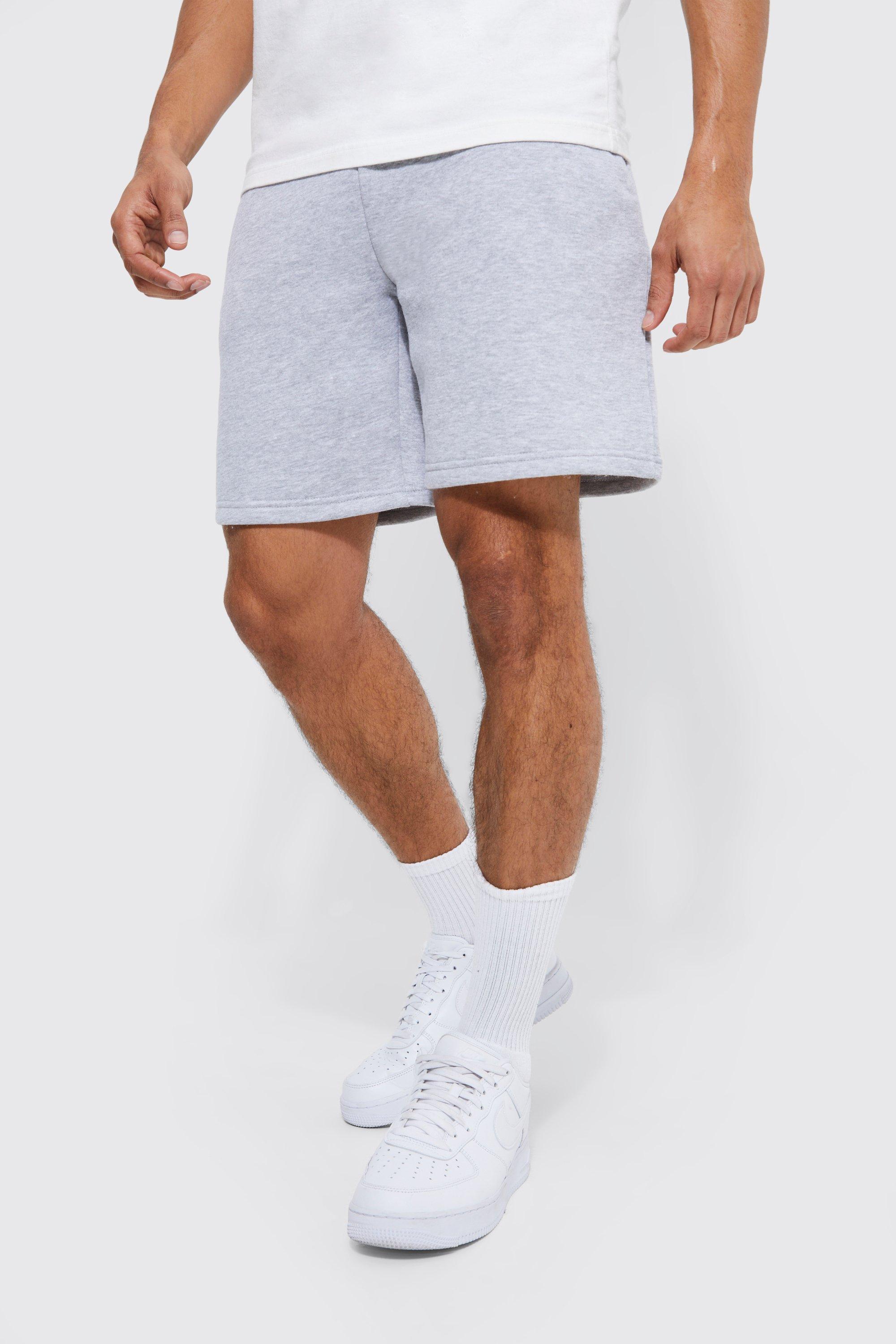 Mens Grey Basic Loose Fit Mid Length Jersey Short, Grey